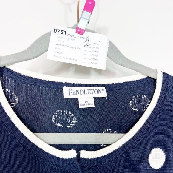 PENDLETON Sweater Cardigan Womens Medium Silk Blend Blue Polka Dots Button Up - Picture 2 of 6